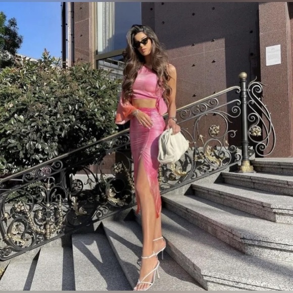 NWT Zara Pink midi Skirt M - Picture 4 of 7